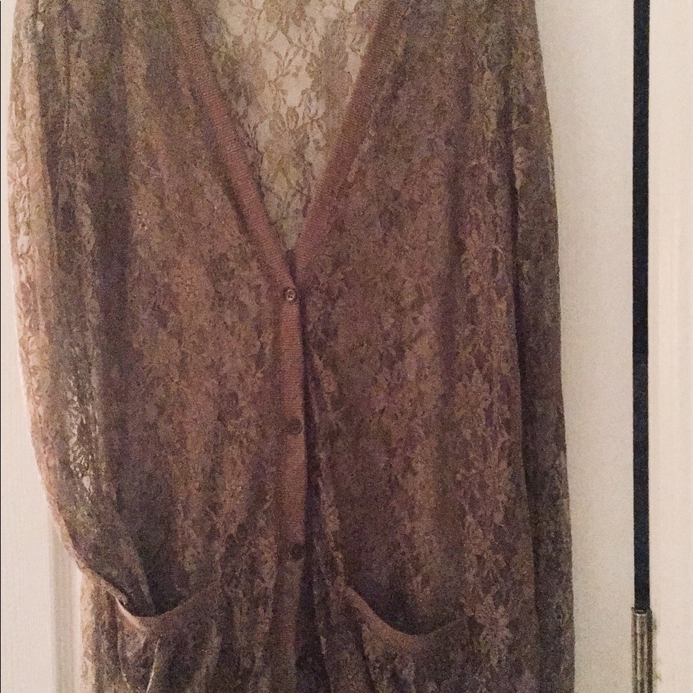 Lace boyfriend cardigan,  cocoa brown
